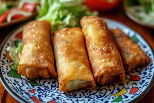 Spring roll served on plate