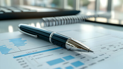 3D Glossy Pen and Notepad on Polished Desk for Marketing Goals and Timelines - Professional Reflective Planning Icon