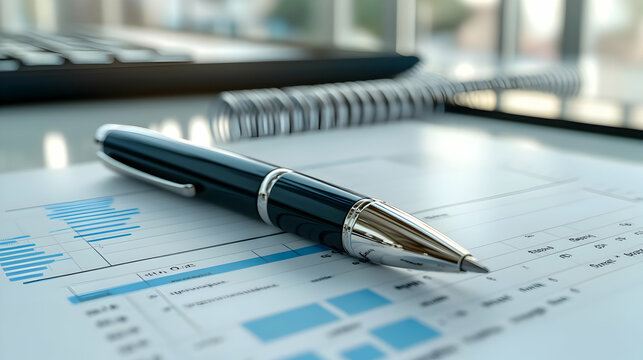 3D Glossy Pen and Notepad on Polished Desk for Marketing Goals and Timelines - Professional Reflective Planning Icon