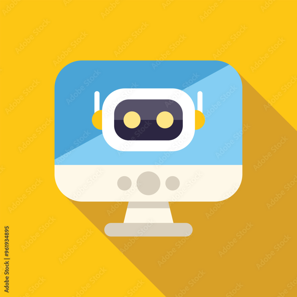 Aufkleber white robot head with yellow antennas is displaying on a blue computer screen