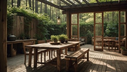 Fototapeta premium A rustic outdoor patio made of natural wood