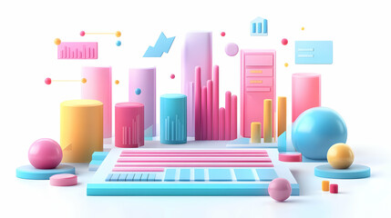 3D Glossy Presentation Board with Holographic Marketing Goals & KPI Markers - Vector Illustration for Dynamic Marketing Presentations on Isolated White Background