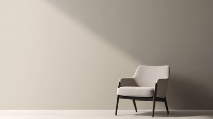 Obraz premium Minimalist beige armchair casting shadows in a serene, well-lit room.