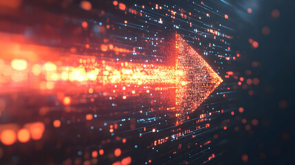 Fototapeta premium 3D Glowing Abstract Arrow Pointing Towards Digital Marketing Success - Dynamic Icon Representing Strategic Growth and Forward Thinking on White Background