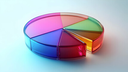 Obraz premium 3D Glowing Abstract Pie Chart with Highlighted Marketing Segments - Rotating Concept for Marketing Strategy Visualization on White Background