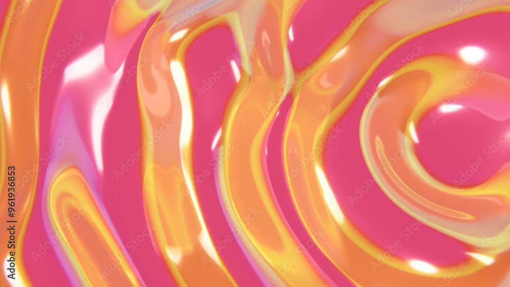Poster abstract 3d iridescent groovy retro vibrant colours spectrum magenta gradient reflective metallic li