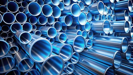 Abstract industrial steel pipes in blue tones background , air ventilation, equipment, industrial, steel, tubes