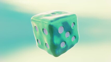 Abstract 3D retro disco groovy neon liquid chrome metallic fluid water sky reflection dice cube computer screen format game chance luck fortune 4K 30 fps animation loop success movement risk rotate - Powered by Adobe