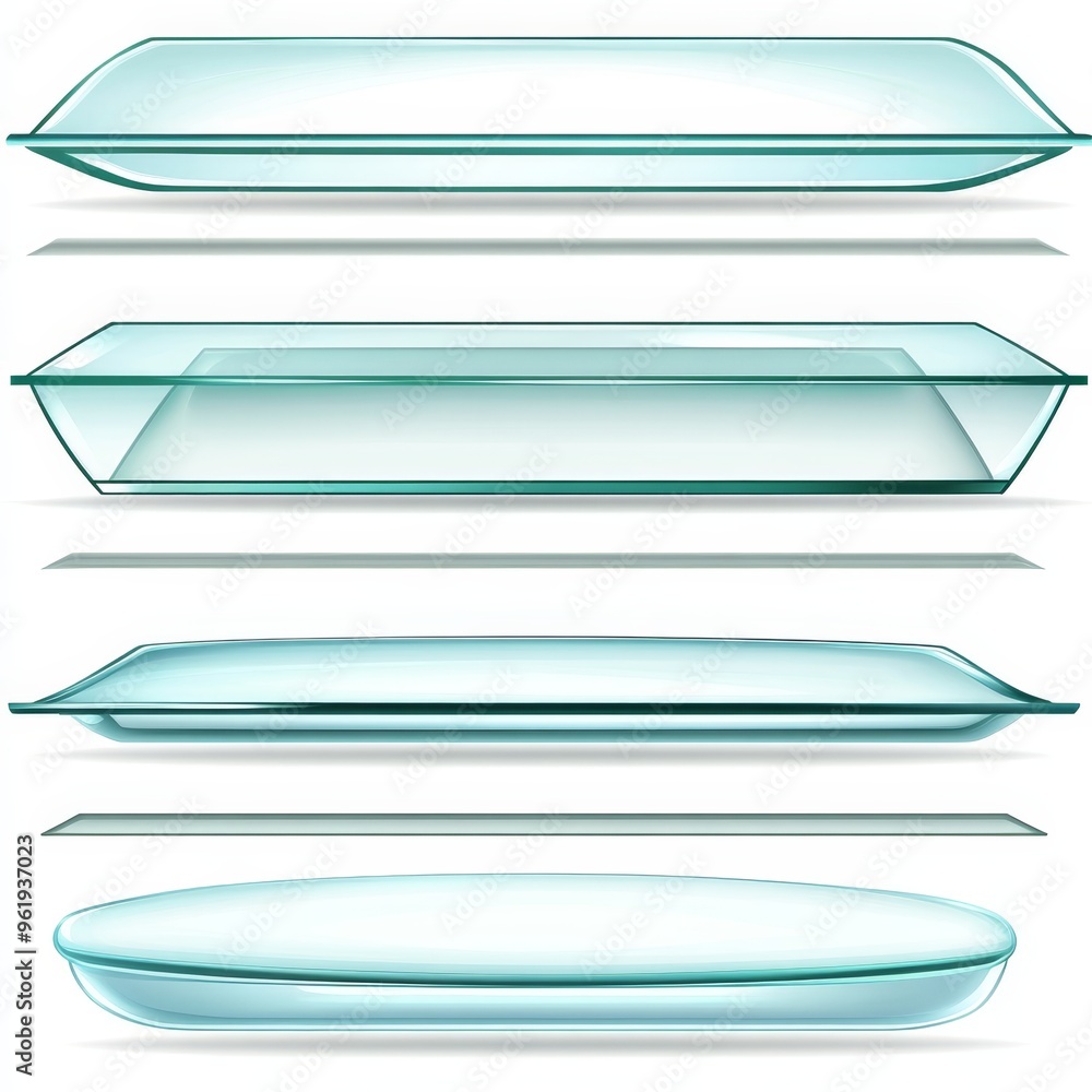 Aufkleber glass shelf. transparent wall display, empty store shelving. book display with various angles, prese