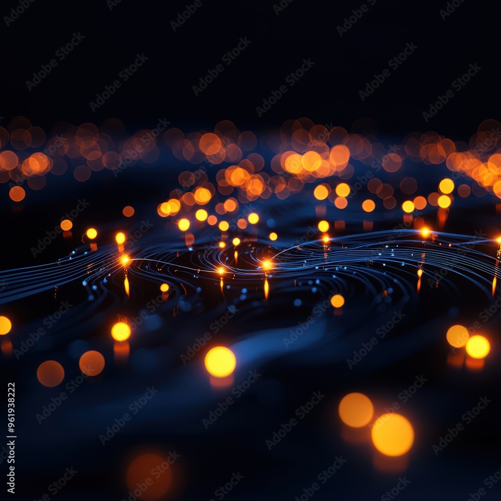 Poster a mesmerizing image of glowing orange lights against a dark background, creating a serene and enchan