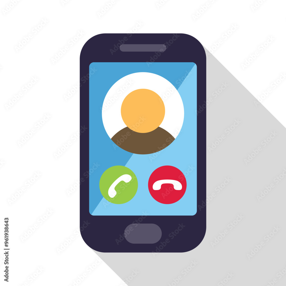 Poster modern smartphone showing incoming call screen interface with buttons for accepting or rejecting a c