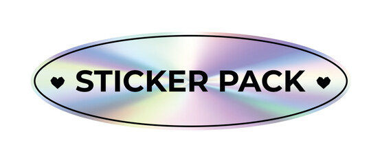 Metallic oval element with rainbow holographic gradient effect, sticker on transparent background