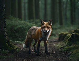 Fototapeta premium fox walking in the forest
