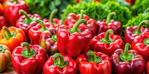 Vibrant red bell peppers arranged in a fresh vegetable background , bell peppers, red, vibrant, fresh, vegetable, healthy