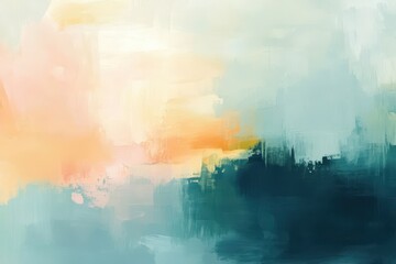 Abstract Painting with Pastel and Teal Tones