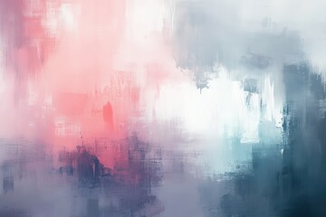 Abstract Canvas Painting with Pink, White, and Blue Strokes