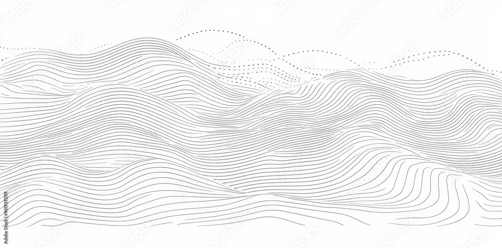 Aufkleber isolated on white background, moving dots particles wave pattern 3d curve halftone black gradient cu