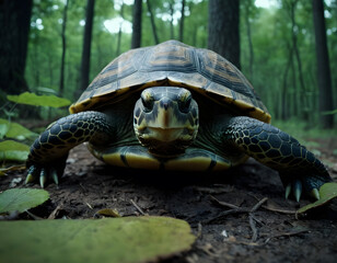 Obraz premium turtle walking in the forest
