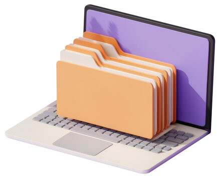 File folder on laptop screen, data storage concept, PNG transparent background.