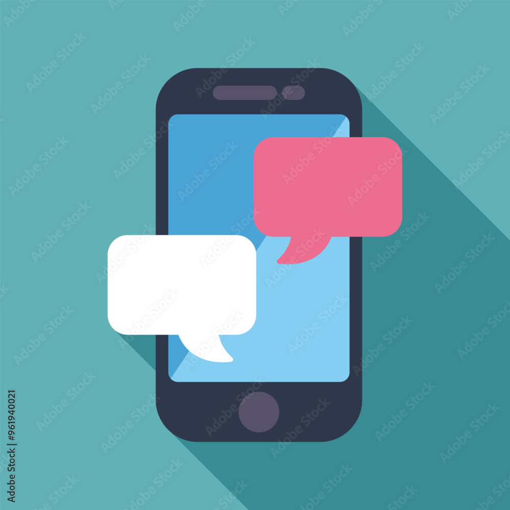 Poster smartphone displaying two speech bubbles, representing instant messaging and communication