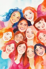 Obraz premium Group of eleven smiling women with vibrant, colorful art
