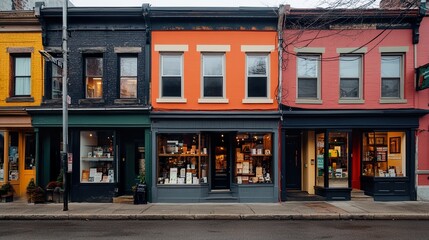 Colorful storefronts on a charming street.