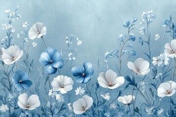 Blue and White Floral Design with a Light Blue Background