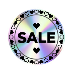 Discount coupon sticker in trendy retro style with metallic holographic effect on transparent background