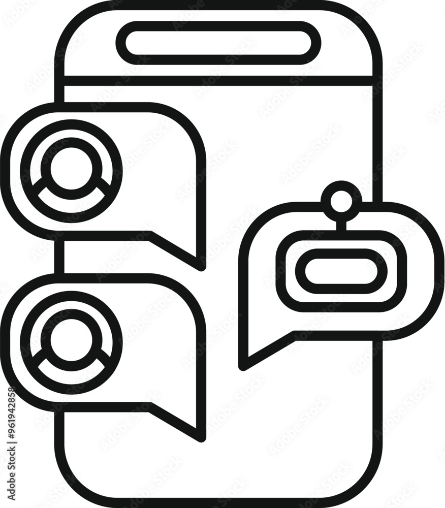Poster simple vector showing a chatbot interacting with users on a smartphone, ideal for projects related t