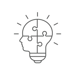 Logical brain concept. Brain made from complex puzzle pieces in a human head