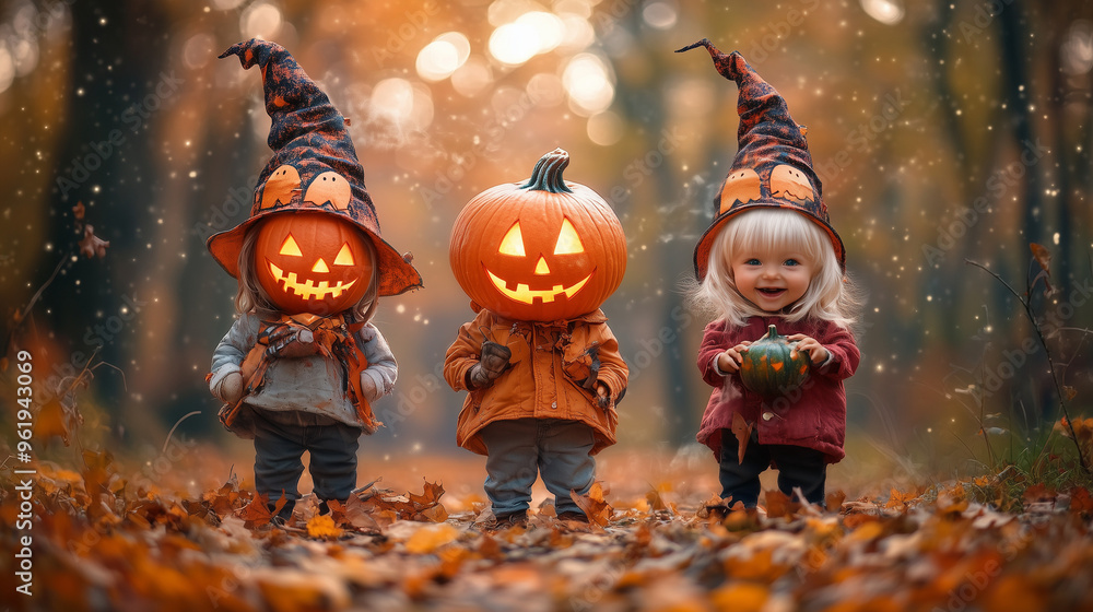 Fototapete happy halloween banner or party invitation background with clouds, bats and pumpkins in paper cut st