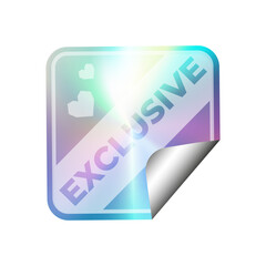 Realistic 3d sticker with holographic effect, lettering and hearts on transparent background, cut out