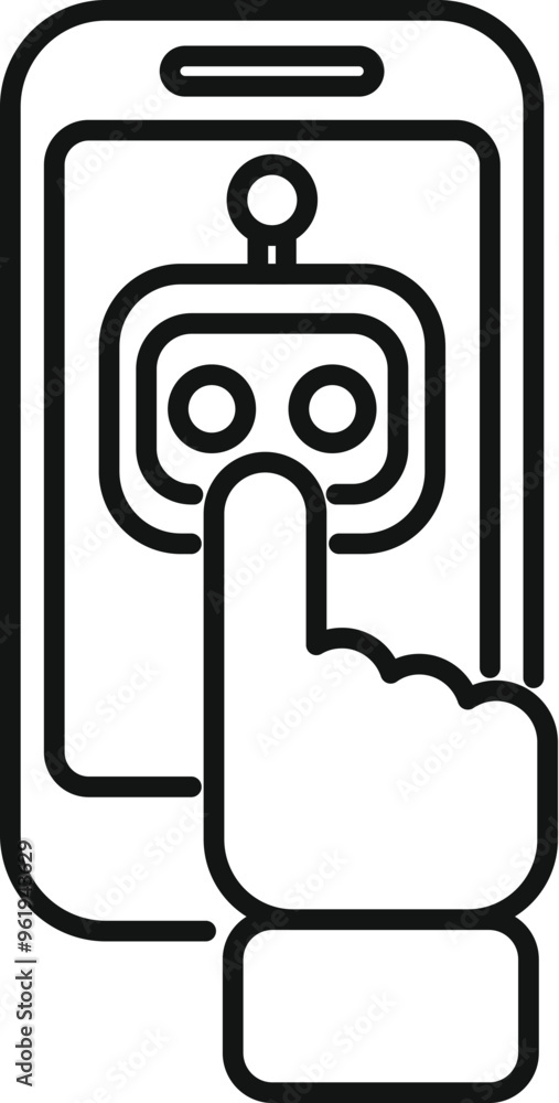 Aufkleber simple, modern icon of a hand pressing a button on a smartphone screen to communicate with a chatbot
