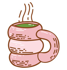 Cute pink trendy mug with matcha simple doodle element
