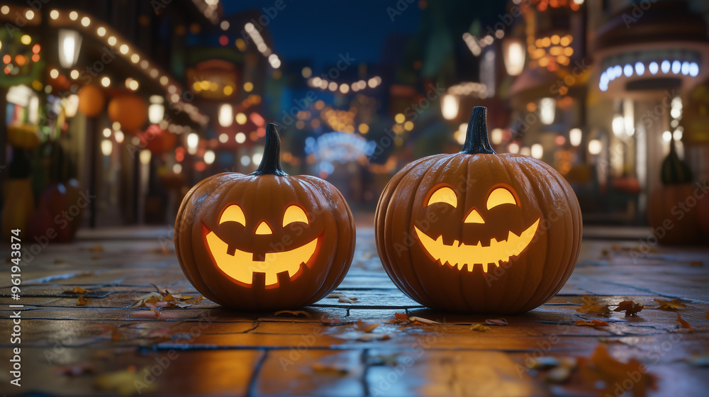 Fototapete happy halloween banner or party invitation background with clouds, bats and pumpkins in paper cut st