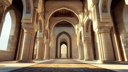 Mosque Interior with Arched Hallways