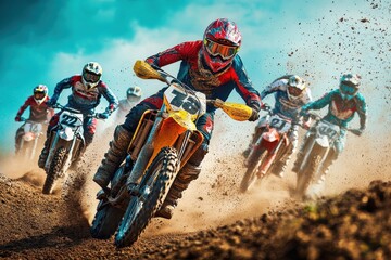 Superior motocross riders in supercross action