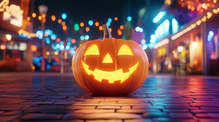 Happy Halloween banner or party invitation background with clouds, bats and pumpkins in paper cut style. Vector illustration. Full moon in orange sky, spiders web and witch cauldron. Place for text 