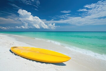 Surfboard at beach ready for fun in sun