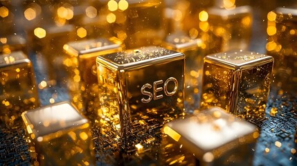 Golden SEO Blocks - 3D of Business Success Concept