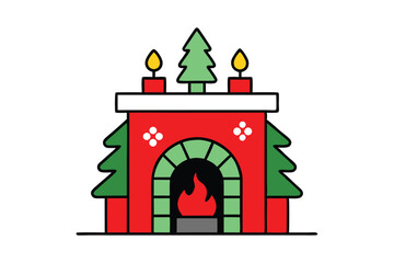 Fototapeta premium Christmas fireplace mantle vector line art, clipart illustration with isolated on white background