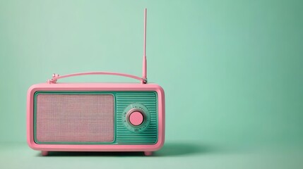 Obraz premium An old radio sits on a pastel green background