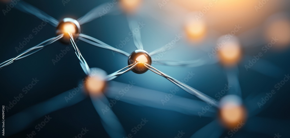 Poster close-up view of interconnected nodes and lines, representing a modern network or molecular structur