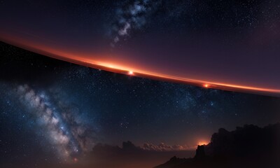 Earth&rsquo;s Horizon with Milky Way and City Lights