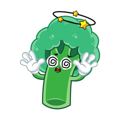 A cartoon broccoli with a shocked expression, eyes spinning and stars around its head.