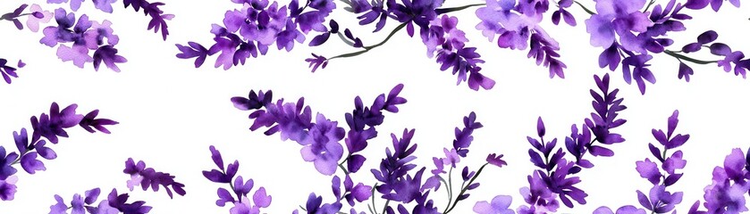 Elegant floral pattern featuring vibrant purple flowers on a white background, perfect for backgrounds or textile designs.