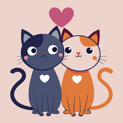 Obraz premium Character couple cat fall in love and little heart