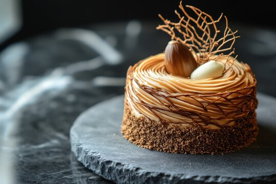 Swiss dessert Vermicelles Cake made from chestnut puree