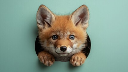 Obraz premium baby cute red fox in hole