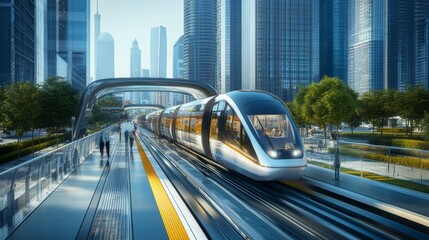 Modern Train in City.